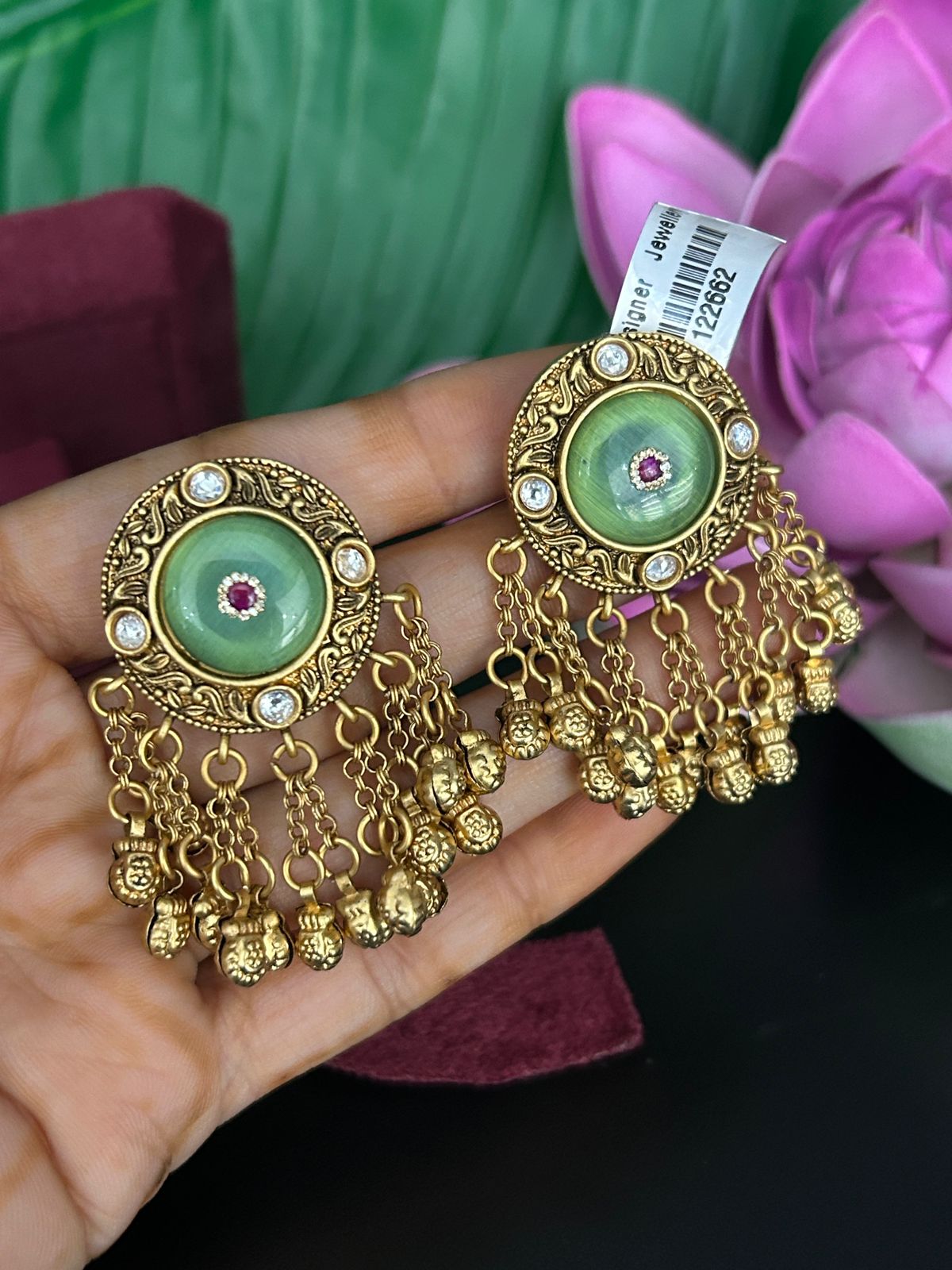 Antique Green Stone Heritage Earrings
